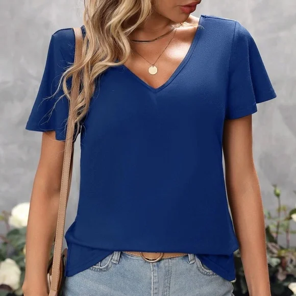 Solid Criss Cross Butterfly Sleeve Top - Picture 11 of 11